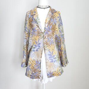 Vintage Fairycore Sheer Botanical Blouse Large 90s‎ Crinkle Top Leaf Cottagecore